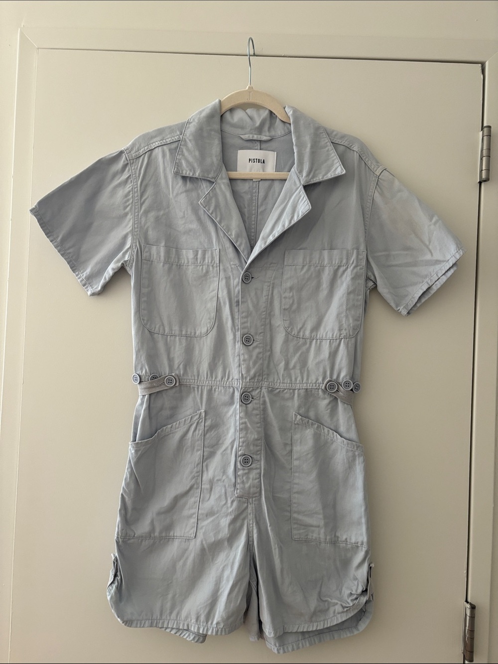 pistola Light Gray Short-Sleeve Button Romper
